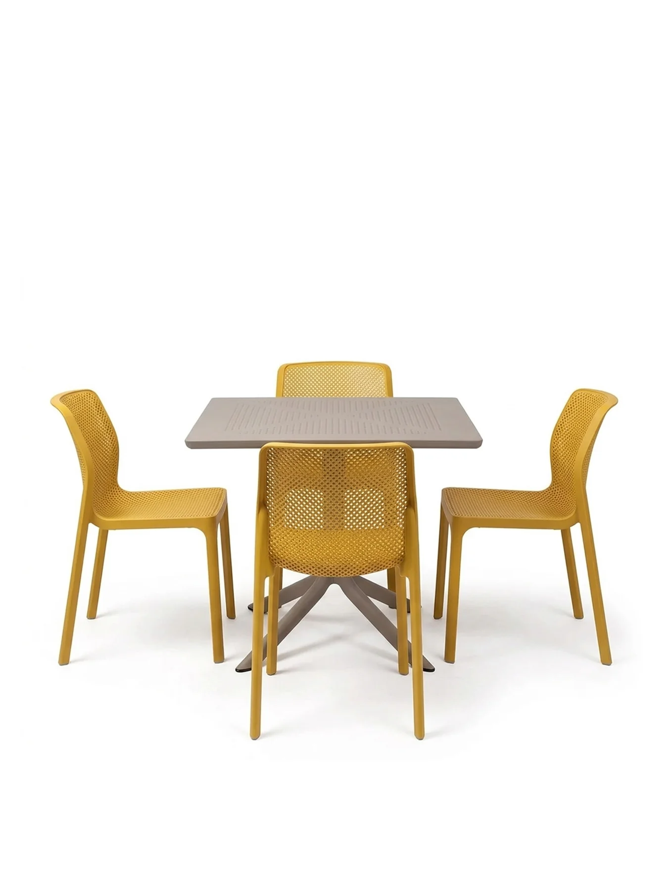 Clip 80cm Square Tortora Table & 4 Bit Senape Chairs