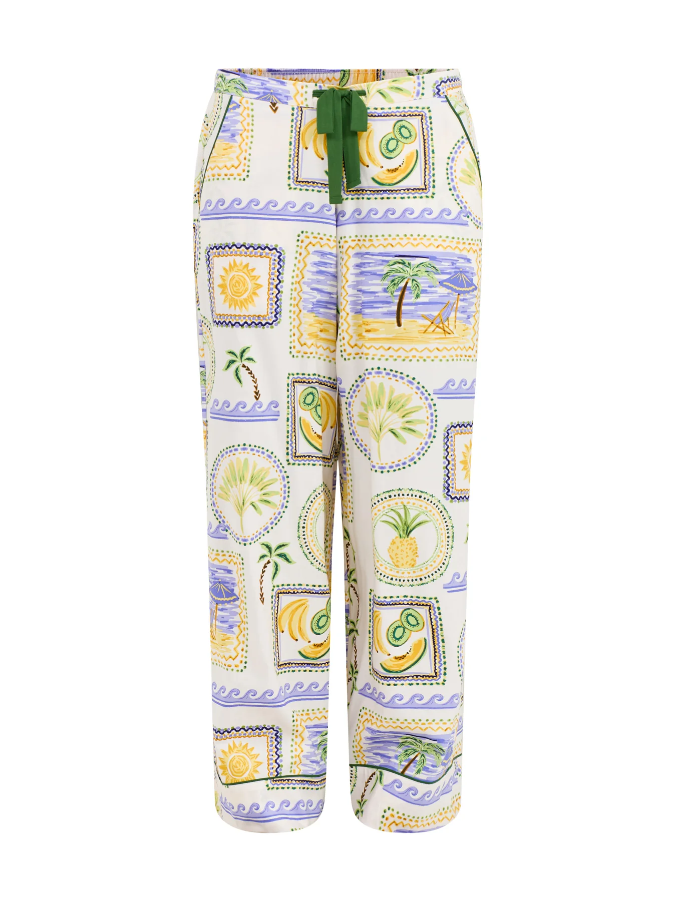 Postcard Print Wide Leg Pyjama Bottoms Green