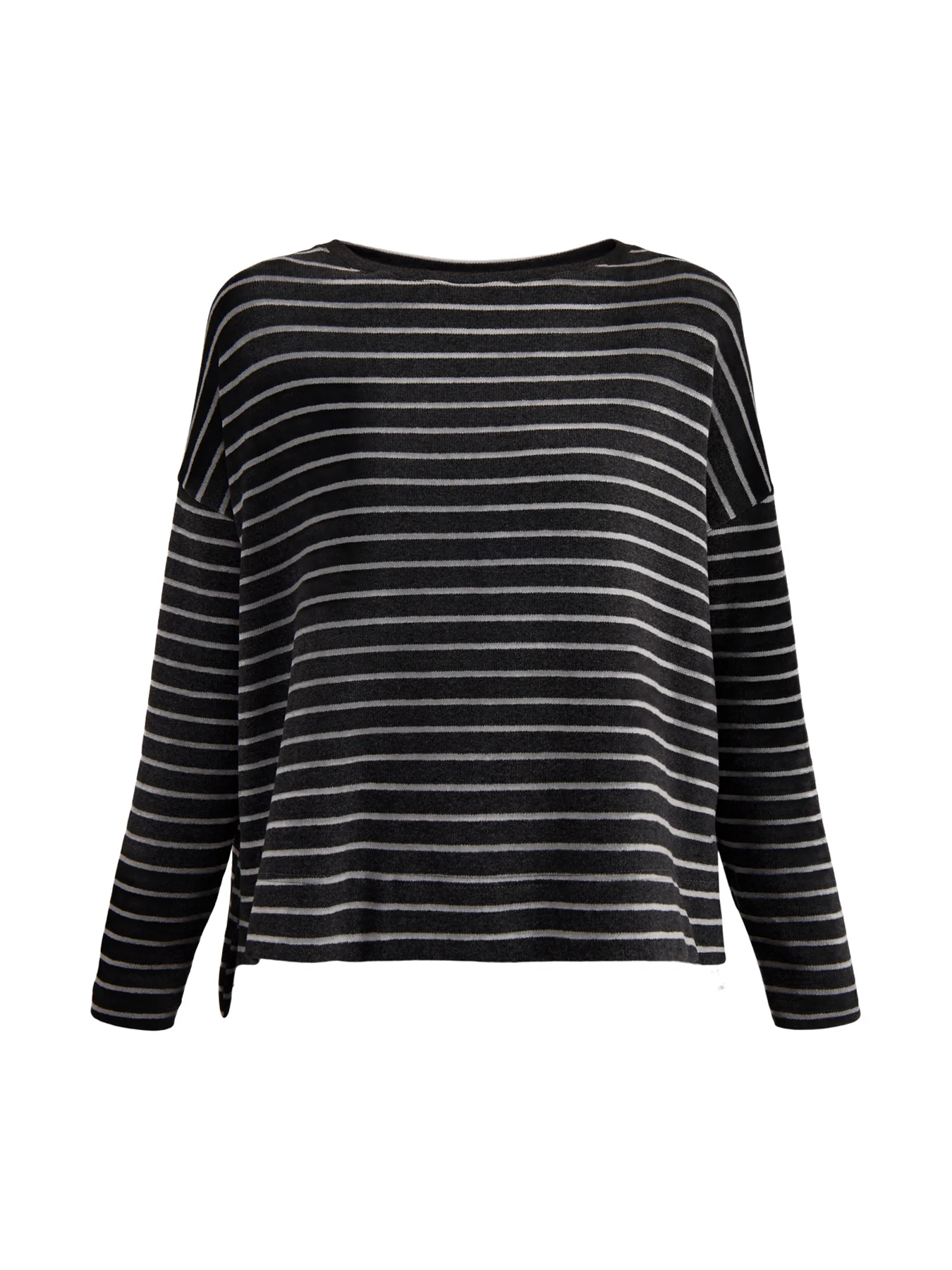 Boat Neck Stripe Jumper Grey