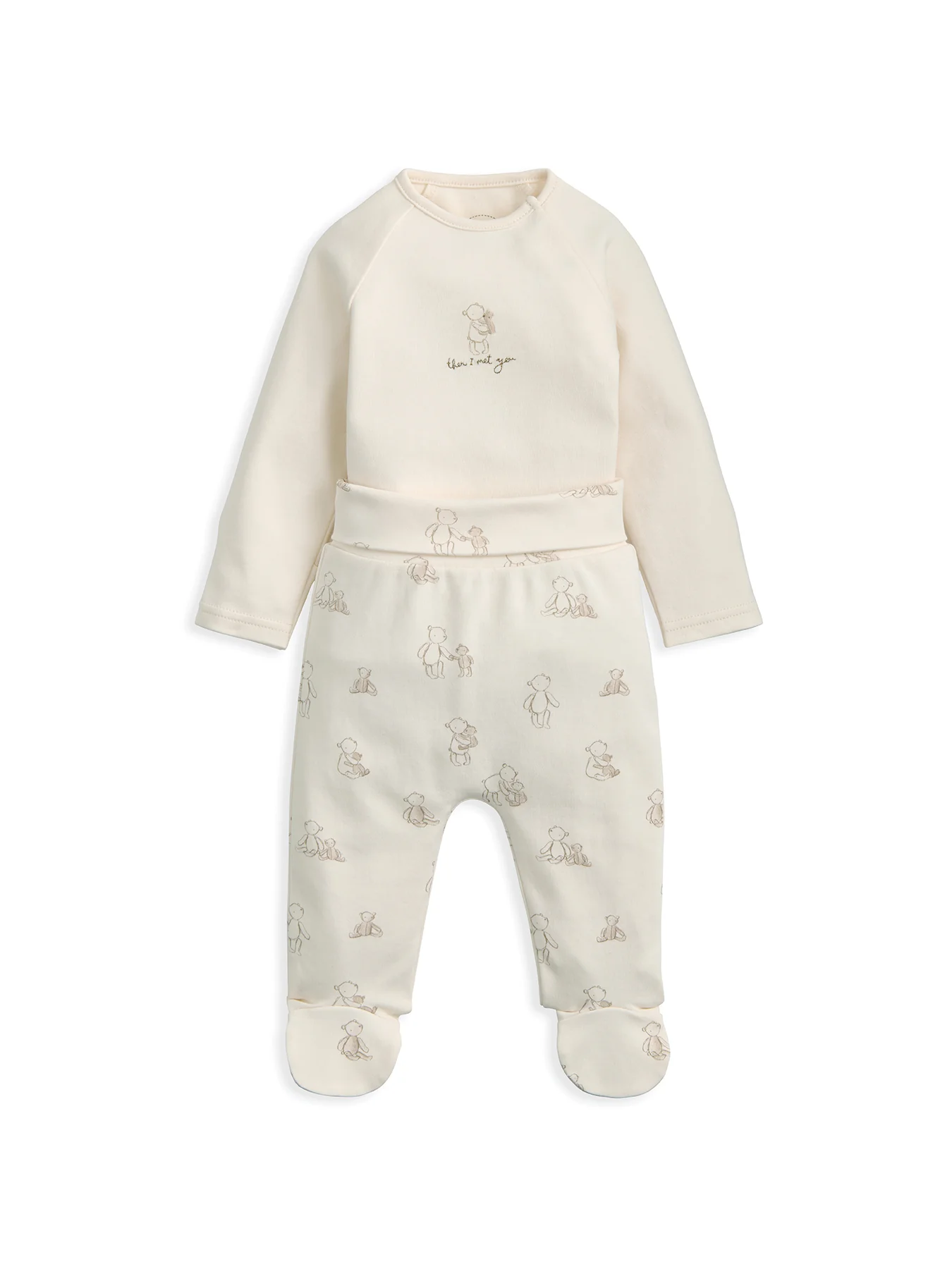 Baby Teddy Placement Bodysuit Set Cream
