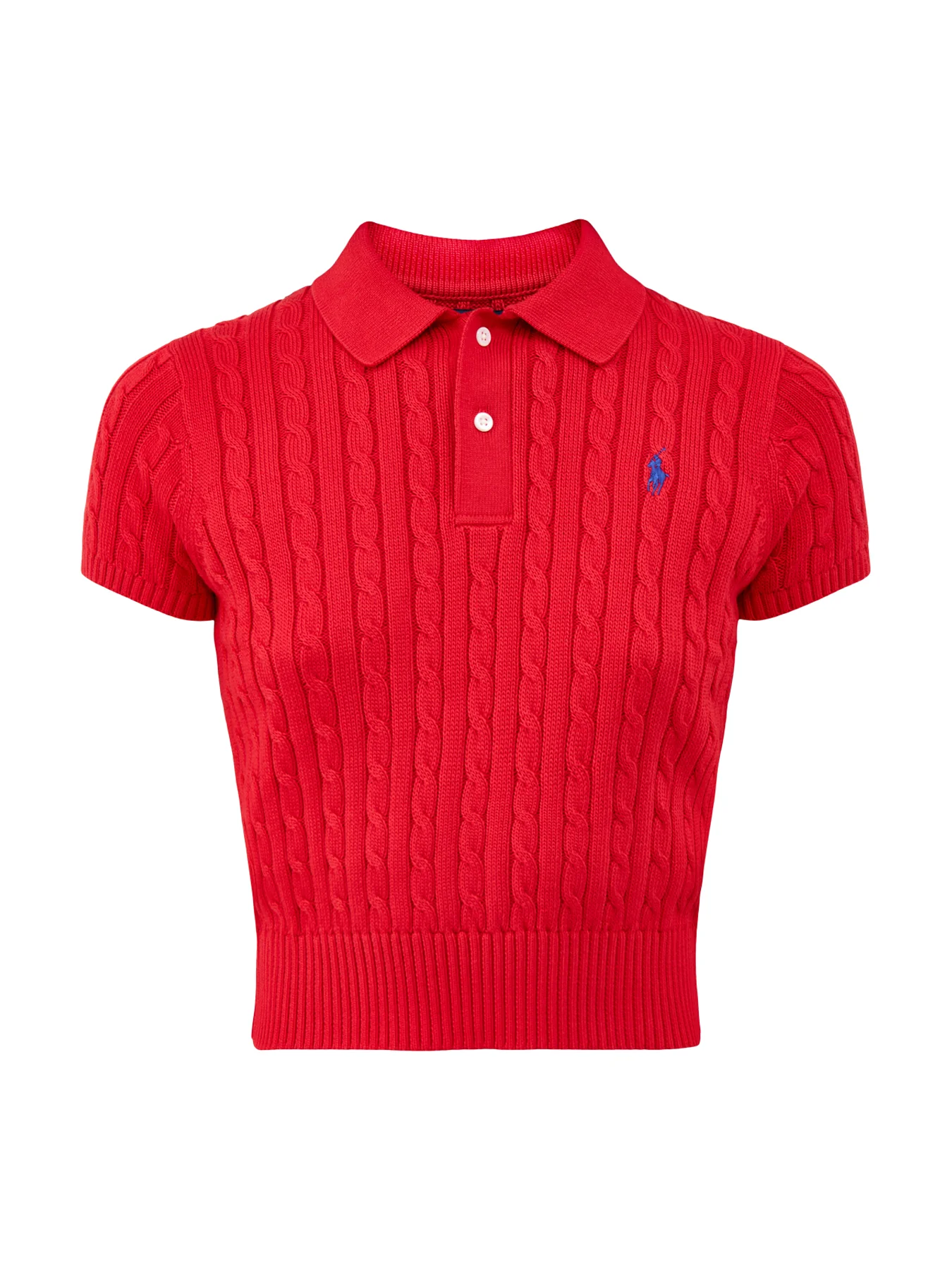 Cable Knit Short Sleeve Polo Red