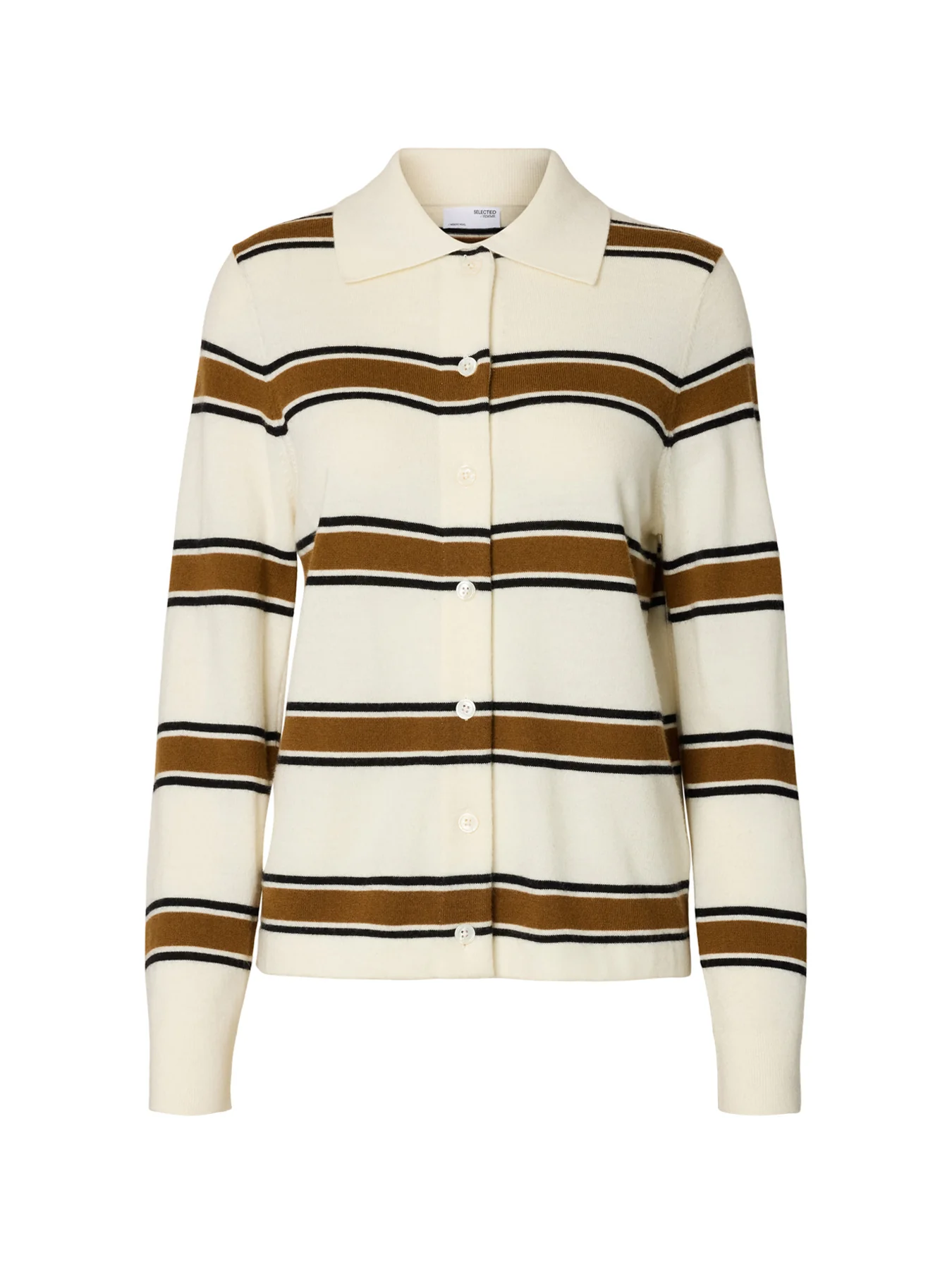 Thea Long Sleeve Knit Button Collar Top Cream